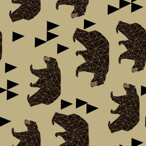 geometric bear // khaki railroad version of geo triangles bear in khaki