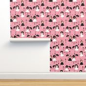 Cute pink geometric ballerina dancing girls illustration pattern