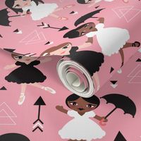 Cute pink geometric ballerina dancing girls illustration pattern