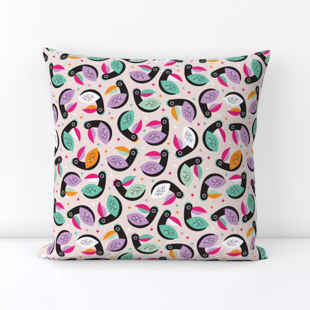 Tropical exotic birds abstract kids tucan illustration pattern