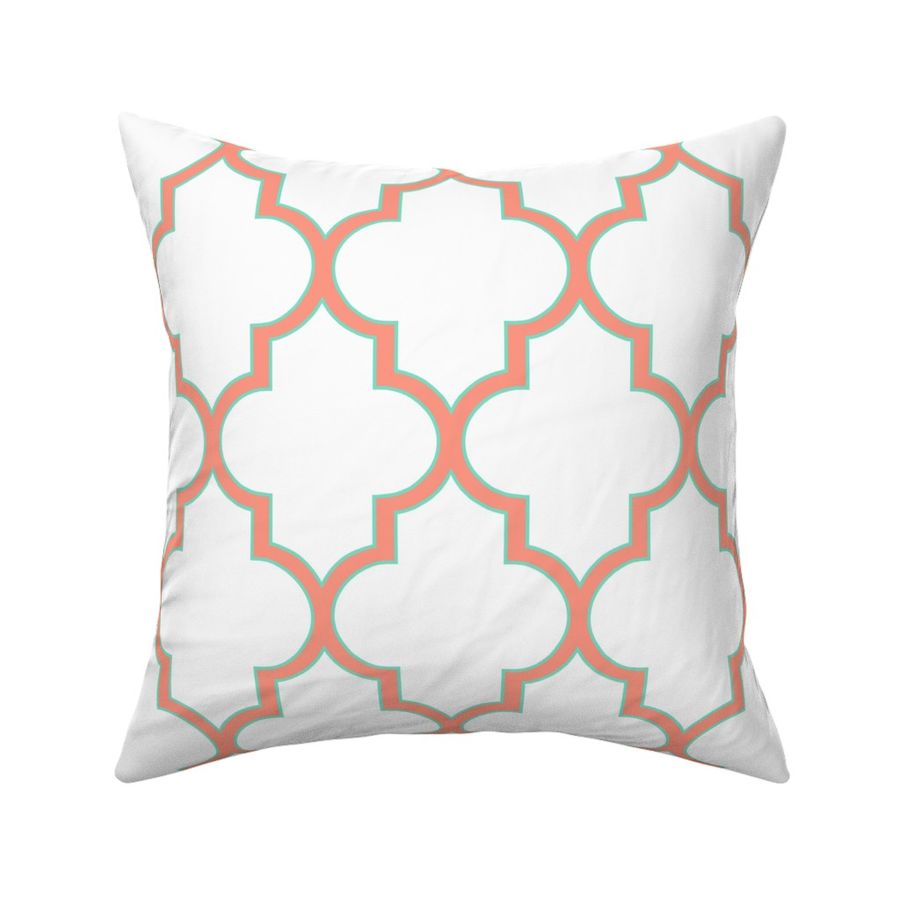 Outlined Quatrefoil  in Bright Salmon and Mint