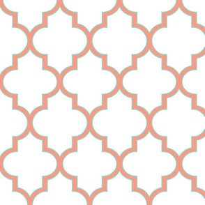 Outlined Quatrefoil  in Bright Salmon and Mint