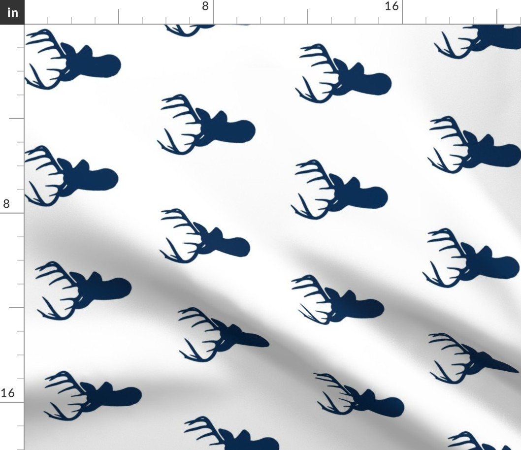 Rotated Navy Deer on White - Navy Deer Head