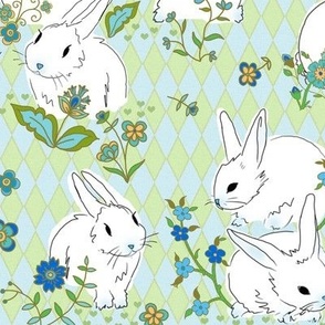 Bunnies on harlequin pattern