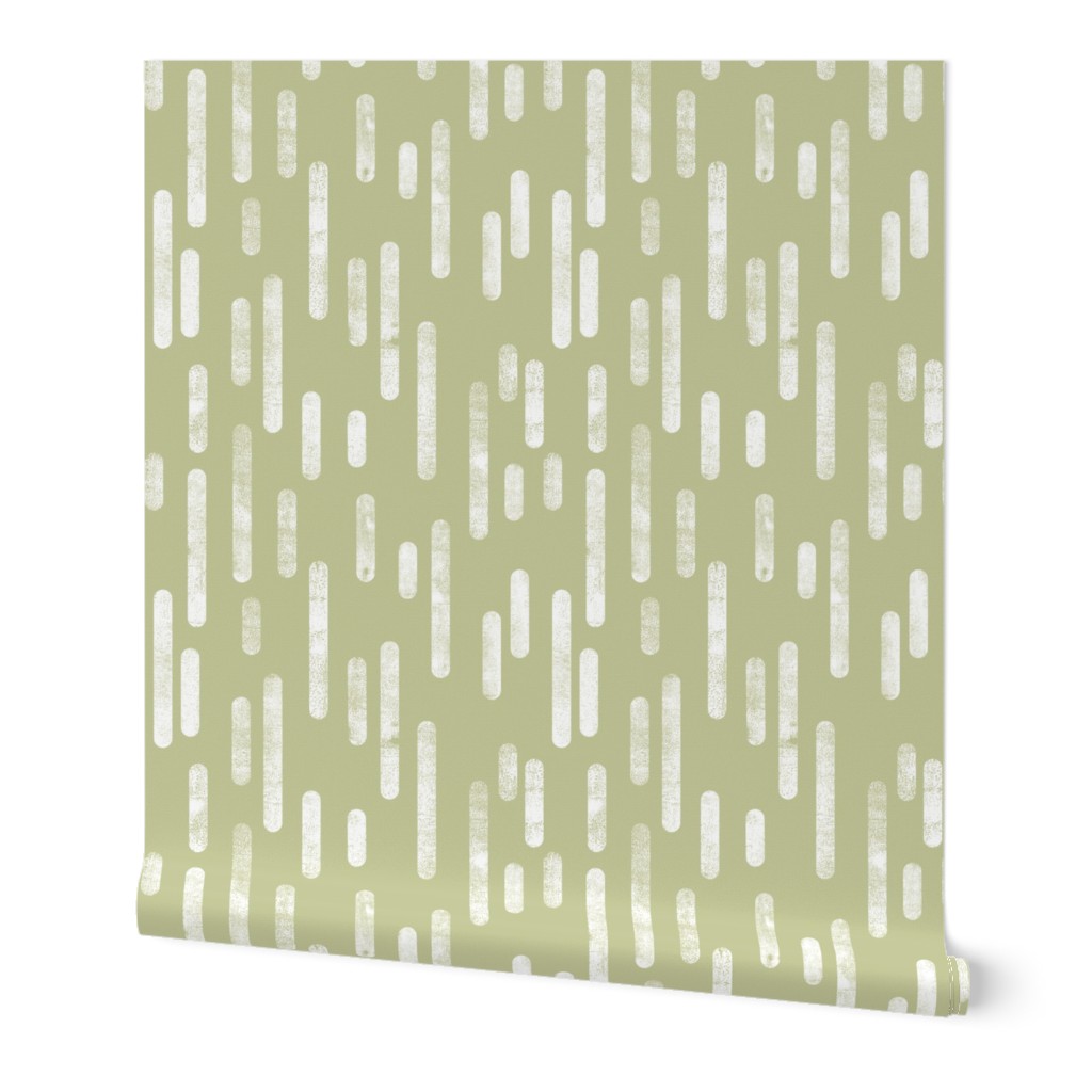 White on Pale Pistachio Inky Rounded Lines Pattern