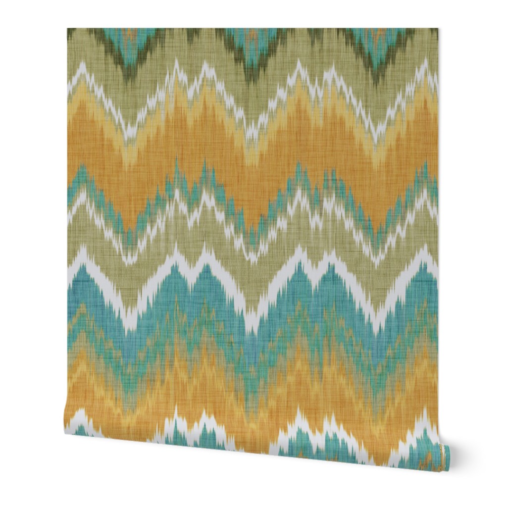 Ikat Chevron in Teal and Sunshine