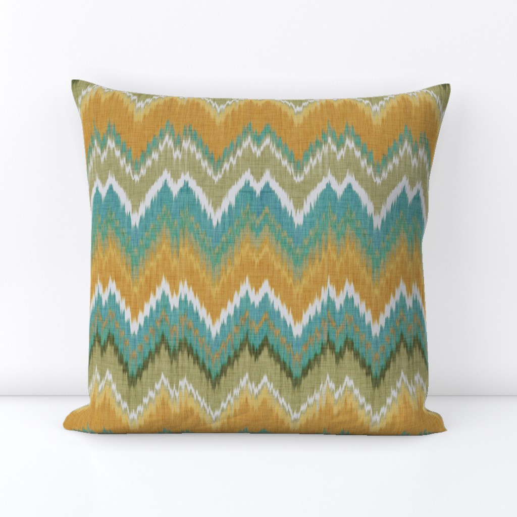 Ikat Chevron in Teal and Sunshine