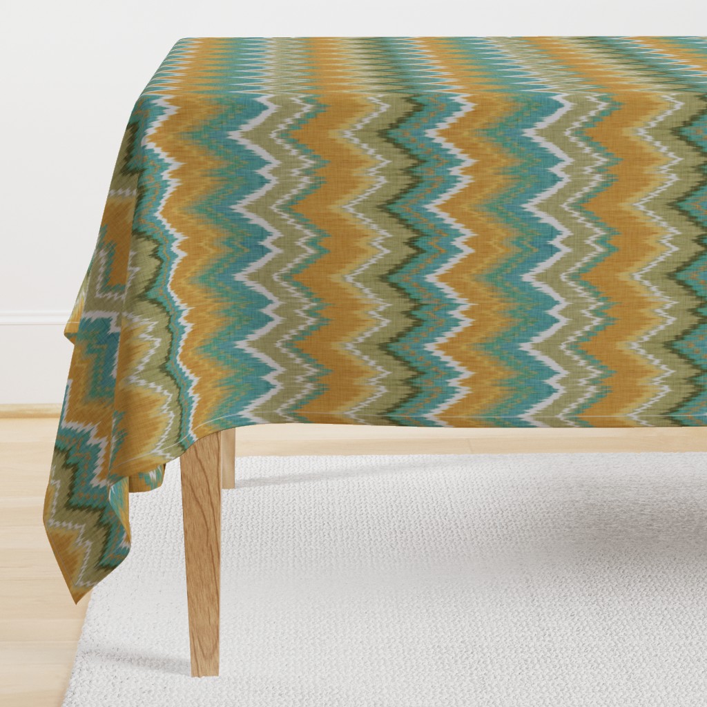 Ikat Chevron in Teal and Sunshine