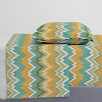 Ikat Chevron in Teal and Sunshine