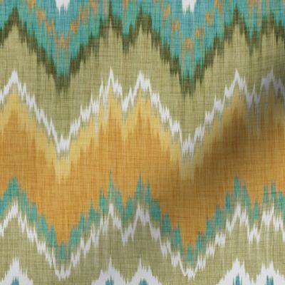 Ikat Chevron in Teal and Sunshine