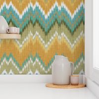 Ikat Chevron in Teal and Sunshine