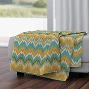 Ikat Chevron in Teal and Sunshine