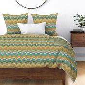 Ikat Chevron in Teal and Sunshine