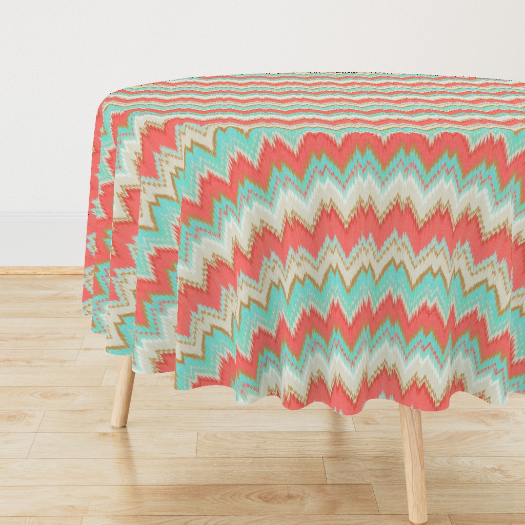 Ikat Chevron in Mint, Gold and Coral Pink