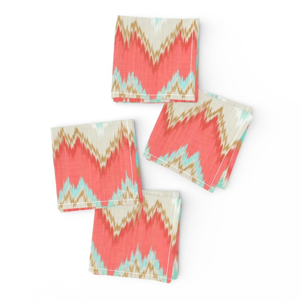 Ikat Chevron in Mint, Gold and Coral Pink