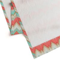 Ikat Chevron in Mint, Gold and Coral Pink