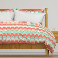 Ikat Chevron in Mint, Gold and Coral Pink