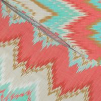 Ikat Chevron in Mint, Gold and Coral Pink