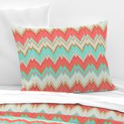 Ikat Chevron in Mint, Gold and Coral Pink