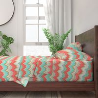 Ikat Chevron in Mint, Gold and Coral Pink