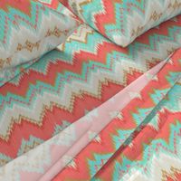 Ikat Chevron in Mint, Gold and Coral Pink