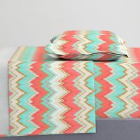 Ikat Chevron in Mint, Gold and Coral Pink