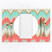 Ikat Chevron in Mint, Gold and Coral Pink