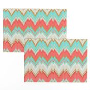 Ikat Chevron in Mint, Gold and Coral Pink