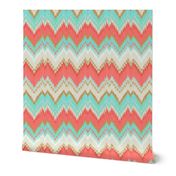 Ikat Chevron in Mint, Gold and Coral Pink