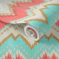 Ikat Chevron in Mint, Gold and Coral Pink