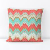 Ikat Chevron in Mint, Gold and Coral Pink