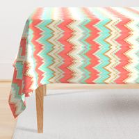 Ikat Chevron in Mint, Gold and Coral Pink