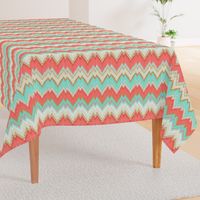 Ikat Chevron in Mint, Gold and Coral Pink