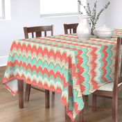 Ikat Chevron in Mint, Gold and Coral Pink