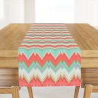 Ikat Chevron in Mint, Gold and Coral Pink