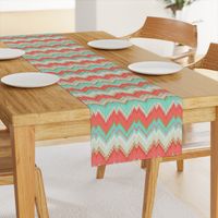 Ikat Chevron in Mint, Gold and Coral Pink