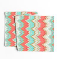 Ikat Chevron in Mint, Gold and Coral Pink