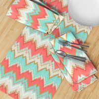 Ikat Chevron in Mint, Gold and Coral Pink