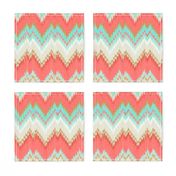 Ikat Chevron in Mint, Gold and Coral Pink