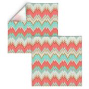 Ikat Chevron in Mint, Gold and Coral Pink