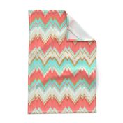 Ikat Chevron in Mint, Gold and Coral Pink