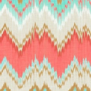 Ikat Chevron in Mint, Gold and Coral Pink