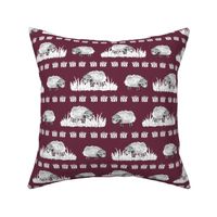 SOFT AS A CLOUD SHEEP Field BW on Burgundy Red