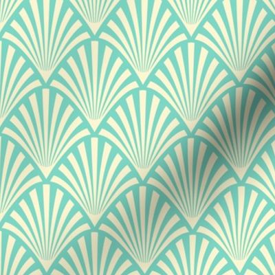 Art Deco Fans, Teal and Cream