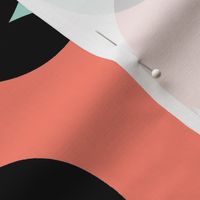 enormous halftone dots in coral, mint, black and white