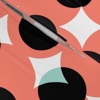 enormous halftone dots in coral, mint, black and white