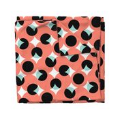 enormous halftone dots in coral, mint, black and white