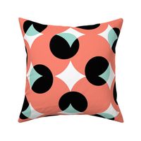 enormous halftone dots in coral, mint, black and white