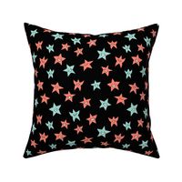 happy stars - mint and coral on black