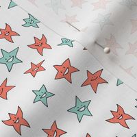 tiny happy stars - coral and mint on white